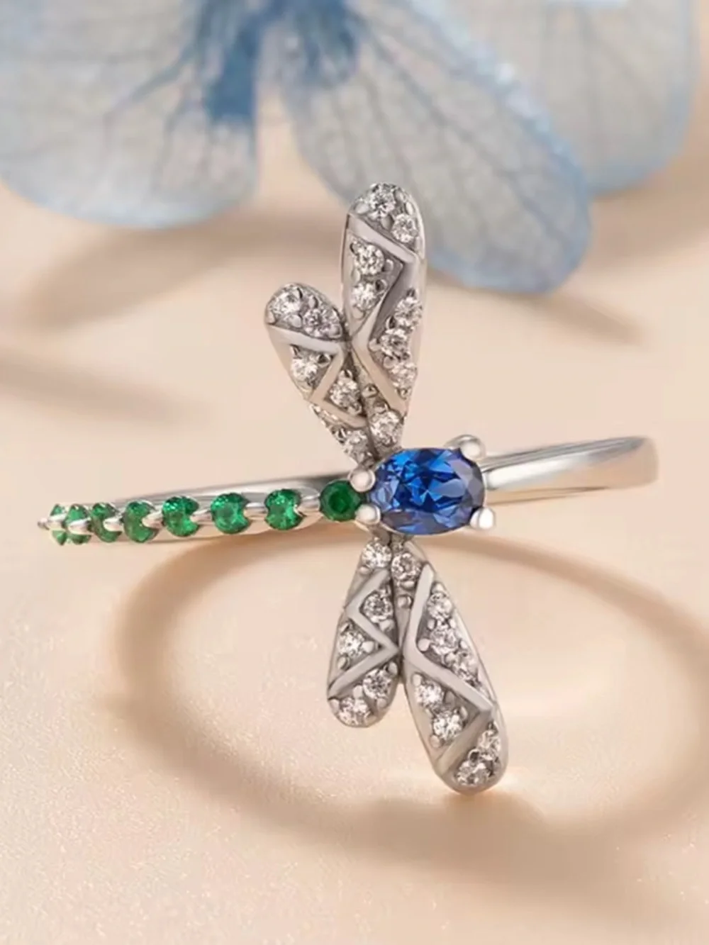 Dragonfly Silver Diamond Crystal Ring